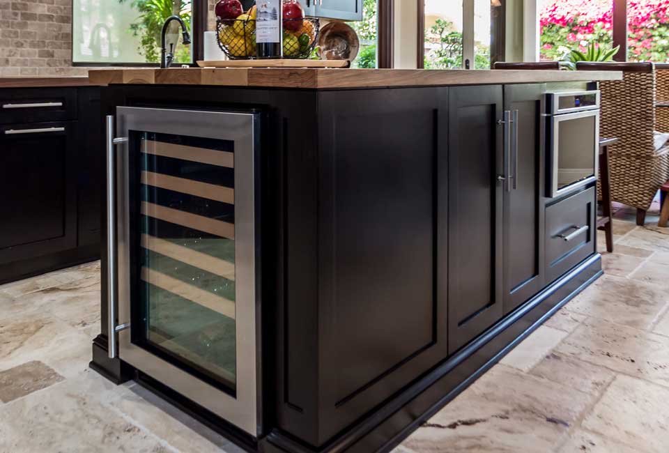 Kitchen island with wine fridge